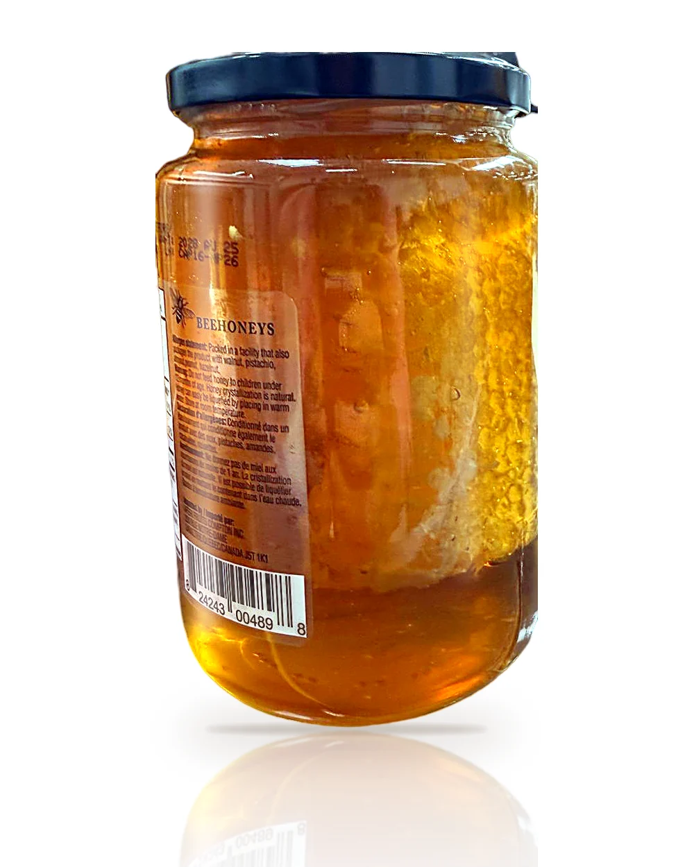 Honeycomb jar back label with barcode