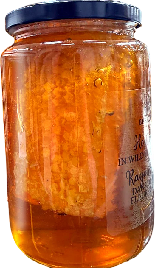 1 kg jar of honeycomb in wildflower honey