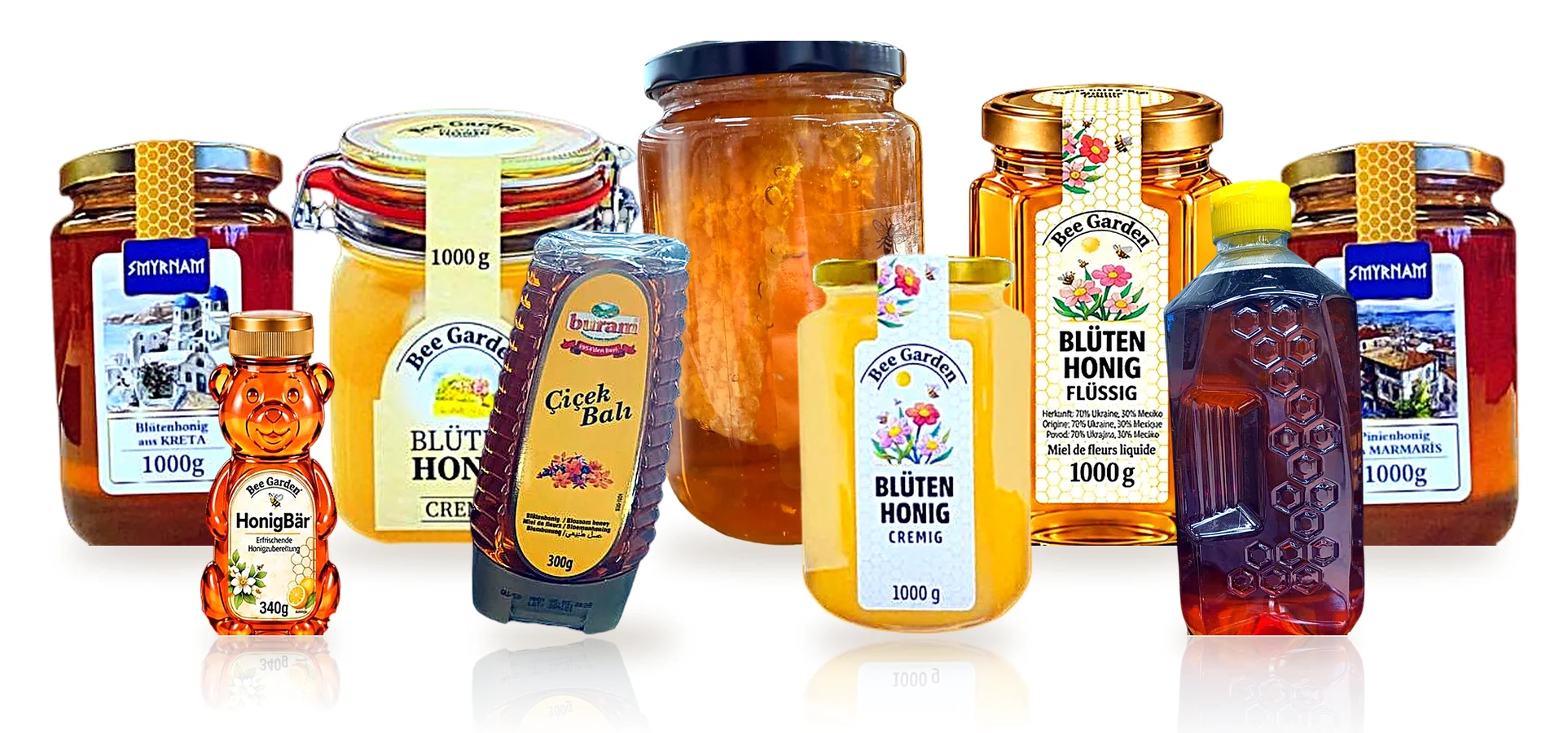 Buram brand family: Smyrnam, Bee Garden, Beehoneys, buram